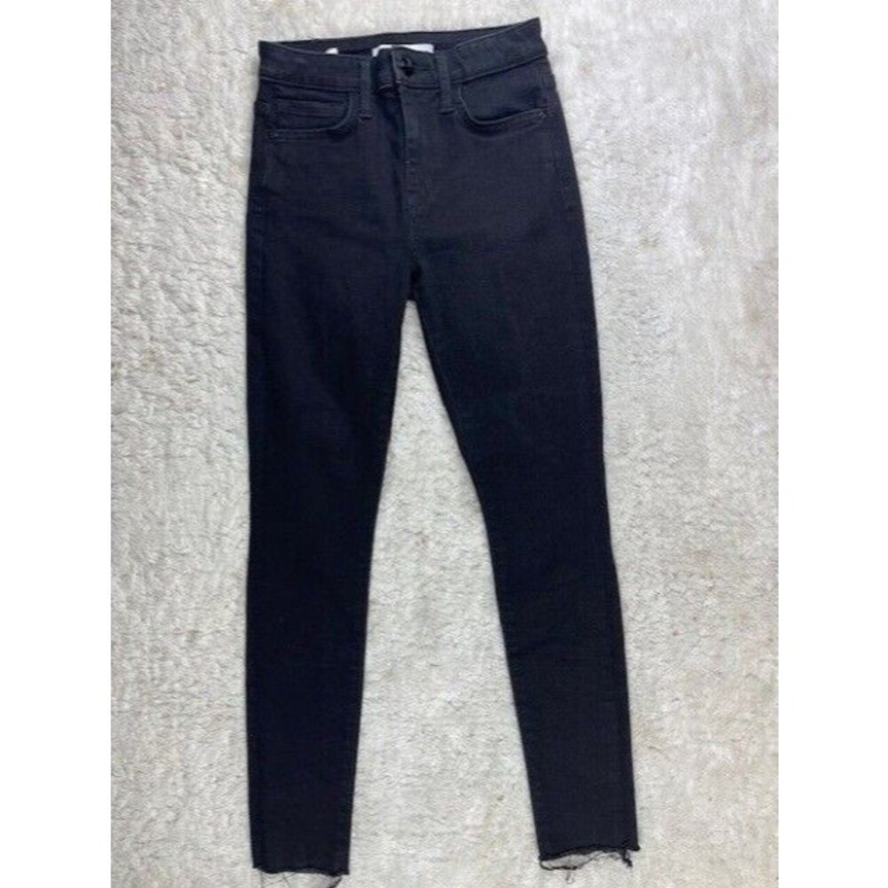 Sam Edelman Size 25 Womens Jeans Black Skinny Raw Hem Stretch Mid Rise